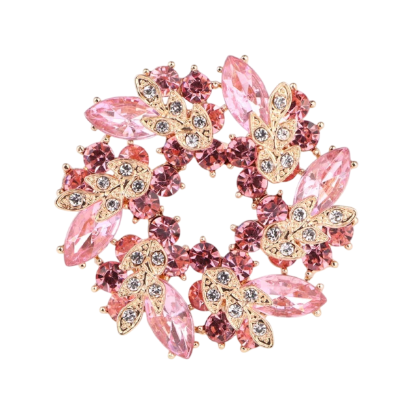 Broșă decorativă luxoasă 40 x 40 mm Frunze în formă de inel Aliaj de zinc cu pietricele Accesoriu decorativ elegant bijuterie de lux roz deschis