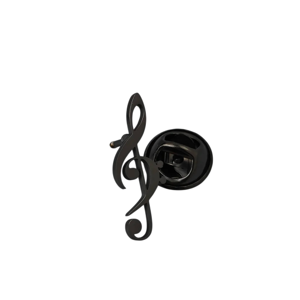 Broșă elegantă în formă de notă muzicală 24 x 9 mm Oțel inoxidabil Accesoriu elegant pentru sacou, palton și rochii negru
