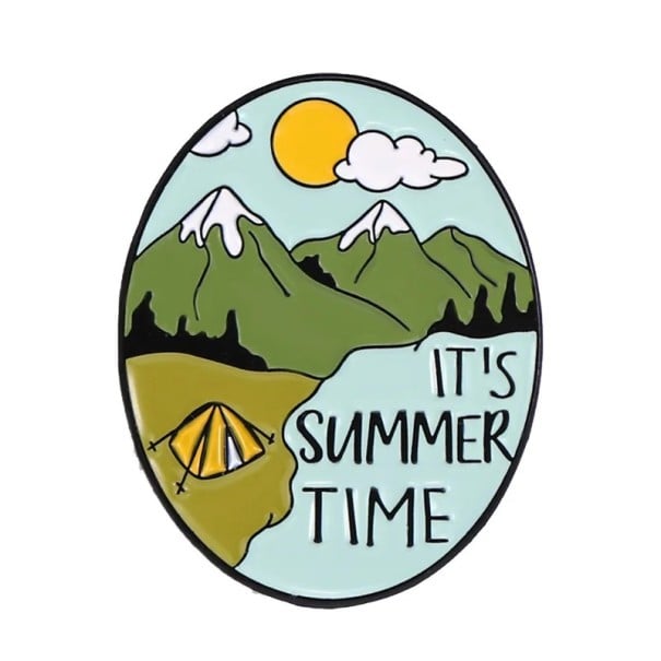 Broșă insignă pin It’s summer time motiv munți cort soare 3 x 2,4 cm metalic multicolor accesoriu pentru rucsac îmbrăcăminte turism vară 1