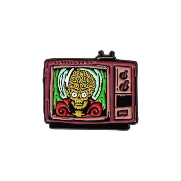 Broșă metalică televizor cu extraterestru cca 3 x 2,5 cm pin insignă multicolor Halloween horror motiv înfricoșător accesoriu pentru rucsac îmbrăcăminte 1