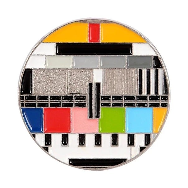 Broșă metalică test pattern retro TV emblema smaltată pin rotund multicolor pentru îmbrăcăminte rucsac accesoriu stilat 1