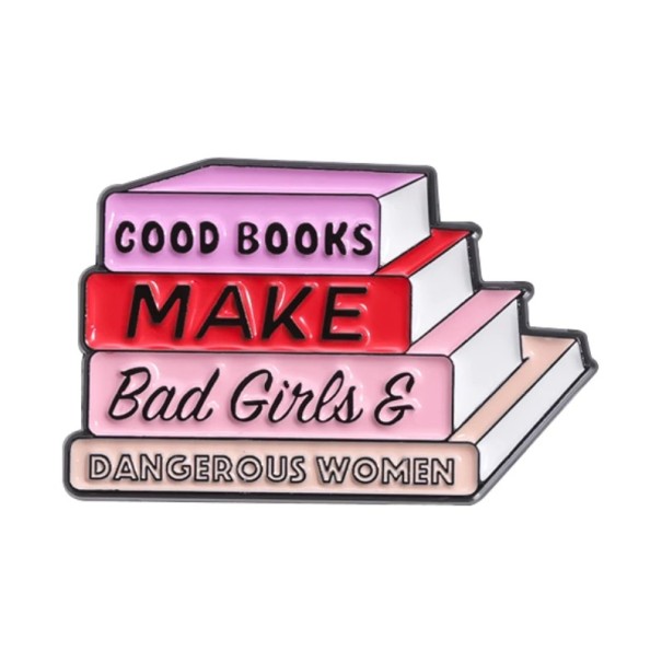Broșă stivă de cărți Good books make pin metalic roz roșu bej multicolor insignă cu text pentru îmbrăcăminte rucsac accesoriu 1
