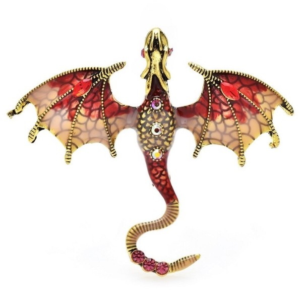 Brosche mit einem Drachen verziert rot