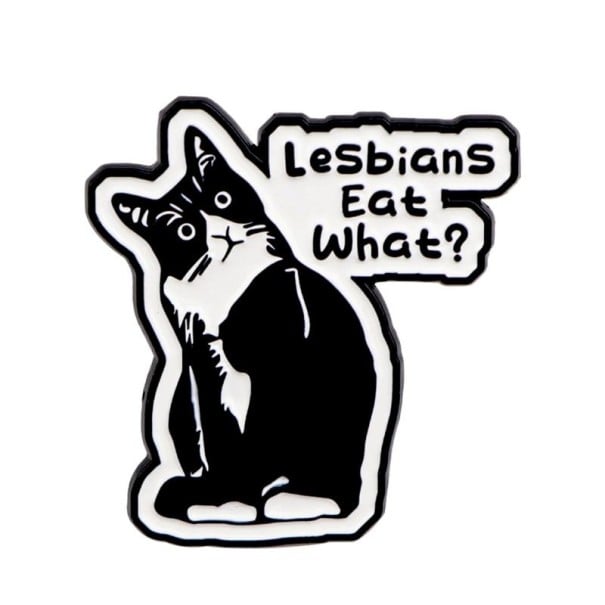 Brosh svartvit katt med text ca 3,3 x 3,1 cm dekorativ nål med inskrift och enkelt motiv för ryggsäck kläder accessoar 1
