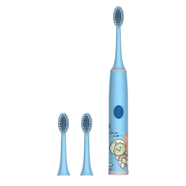 Brosse à dents électrique pour enfants avec design spatial Brosse à dents électrique douce avec des animaux pour enfants avec 3 têtes bleu