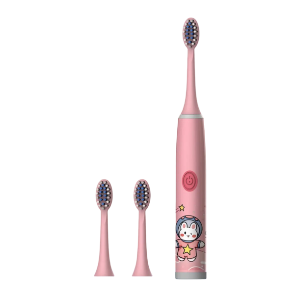 Brosse à dents électrique pour enfants avec design spatial Brosse à dents électrique douce avec des animaux pour enfants avec 3 têtes de rechange Brosse étanche fonctionnant sur piles AA avec des astronautes IPX7 rose