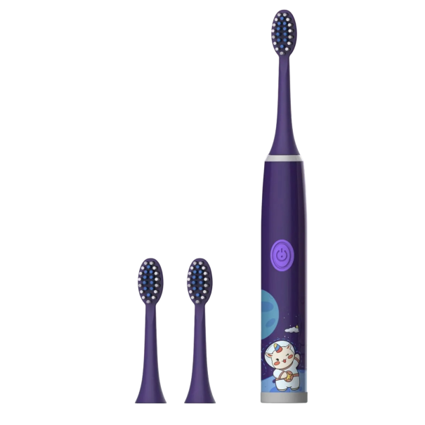 Brosse à dents électrique pour enfants avec design spatial Brosse à dents électrique douce avec des animaux pour enfants avec 3 têtes de rechange Brosse étanche fonctionnant sur piles AA avec des astronautes IPX7 violet
