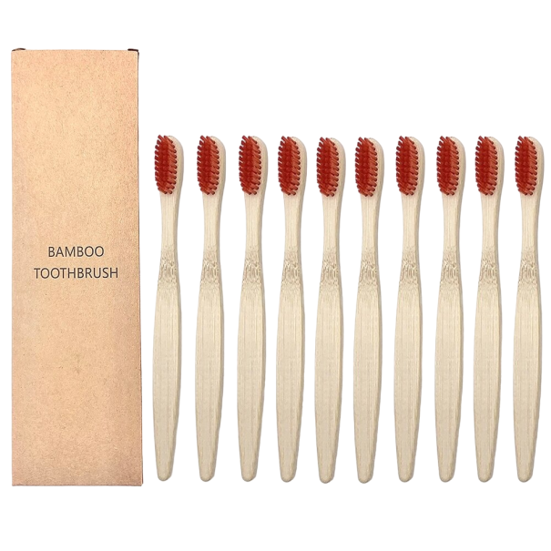 Brosse à dents en bambou 10 pcs rouge