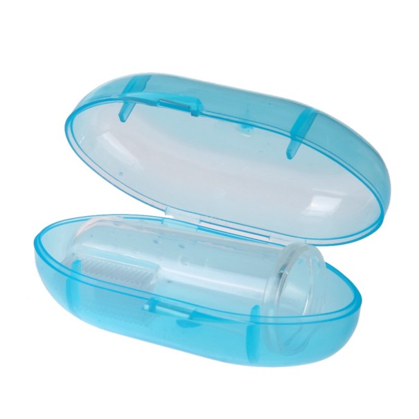 Brosse à dents en silicone avec étui pour chiens et chats bleu