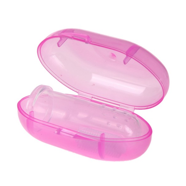 Brosse à dents en silicone avec étui pour chiens et chats rose