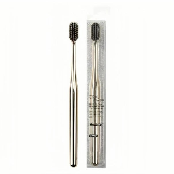 Brosse à dents manuelle dorée pour adultes Soft poils doux Brosse pour dents et gencives sensibles Brosse manuelle pour l'hygiène buccale noir