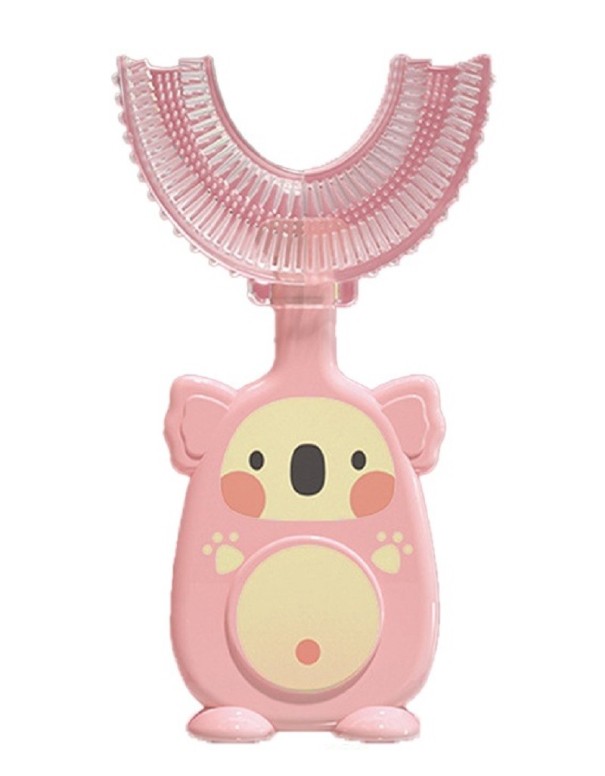 Brosse à dents pour enfants en forme de U 6-12 ans rose clair
