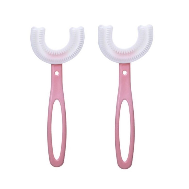 Brosse à dents pour enfants en forme de U 7-12 ans 2 pcs rose