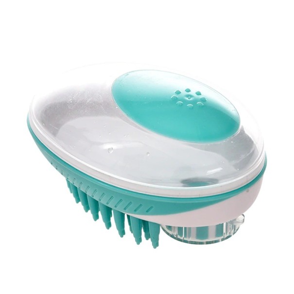 Brosse avec distributeur de shampoing pour chiens turquoise