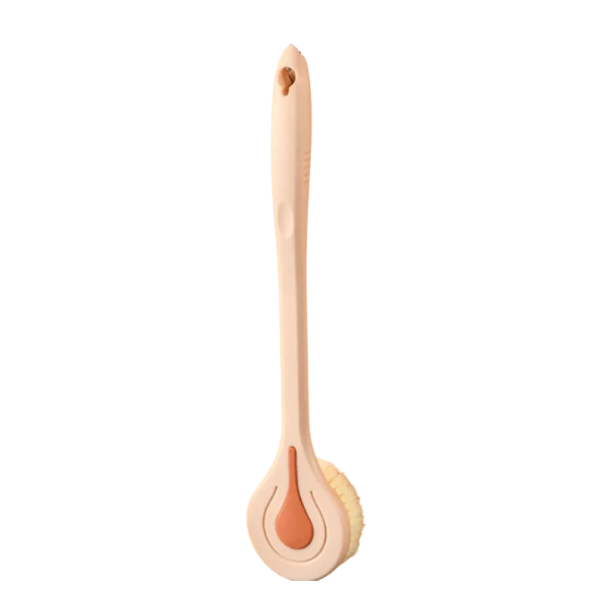Brosse de bain à long manche 38 x 7,8 cm, brosse pour le dos et le corps en plastique souple, brosse de douche de massage, nettoyage en profondeur de la peau rose