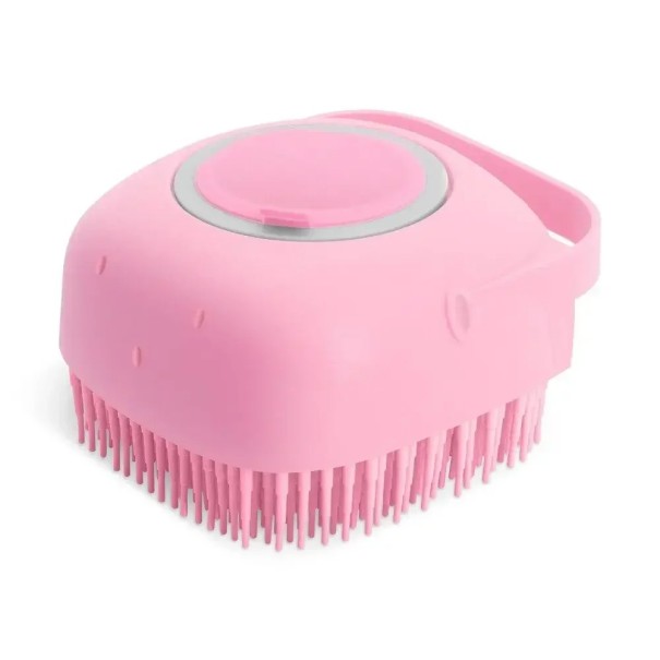 Brosse en silicone pour shampoing pour chiens et chats 80 ml Brosse de massage pour le bain avec caoutchouc doux pour le soin du pelage des animaux à poils courts rose