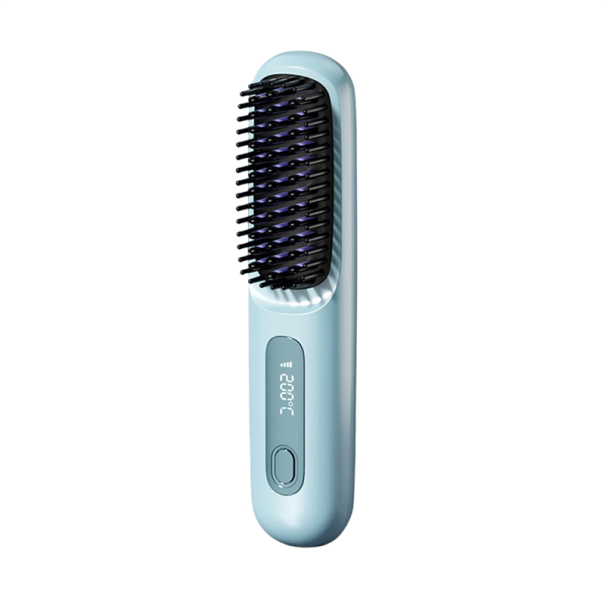 Brosse lissante électrique en céramique avec ions rechargeable avec écran LCD température de 160 à 200 °C chauffage rapide 20 s longueur 20 cm pour les voyages bleu