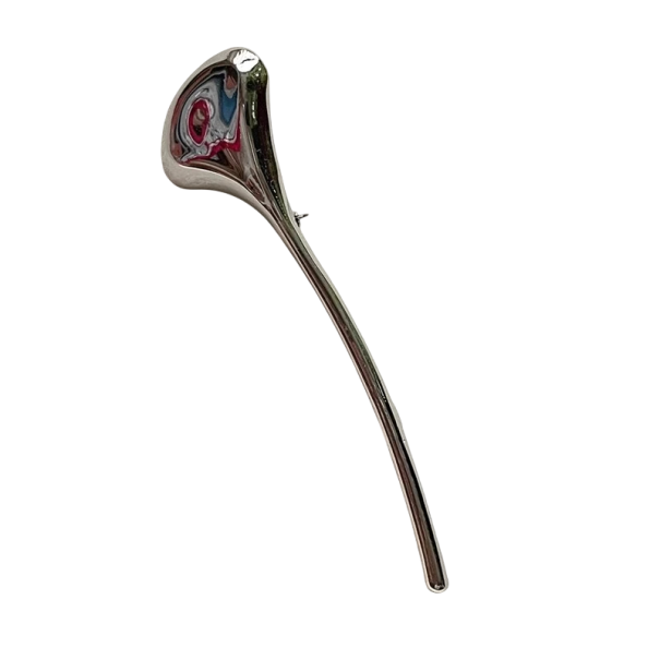 Brož ve tvaru listu vintage lesklá cca 10,7 cm kovová módní doplněk na oblek šaty korsáž elegantní šperk stříbrná