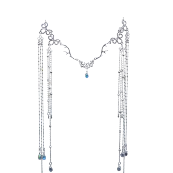 Bruidsdiadeem met kettingen Handgemaakt kristallen hoofdsieraad Tiara met stenen Lange hangers haaraccessoire 1