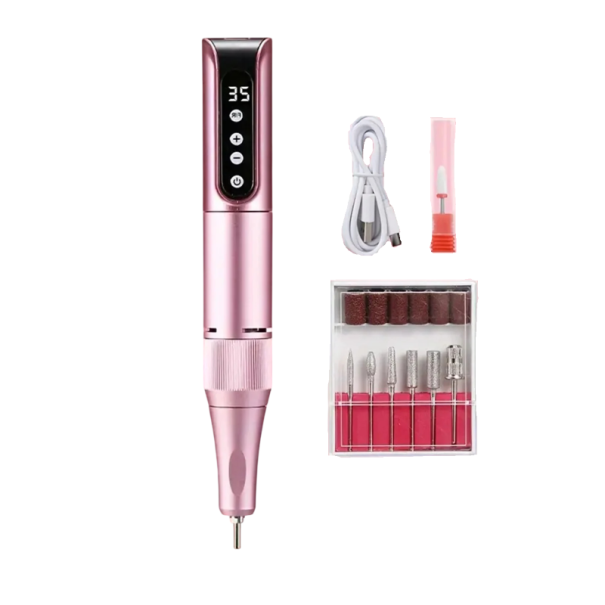 Brusca de unghii reîncărcabilă fără fir 35000 rpm cu ecran LCD și încărcare USB pentru unghii gel, manichiură, pedichiură și îndepărtarea cuticulelor roz