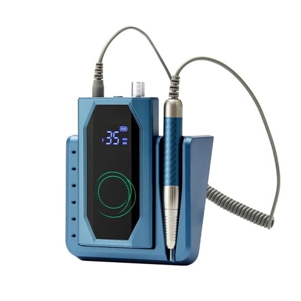 Bruska na nehty 0 až 40000 ot./min s bezkartáčovým motorem a výdrží 12 hodin 15,5 x 7,2 x 4,2 cm ABS s displejem a USB-C nabíjením modrá