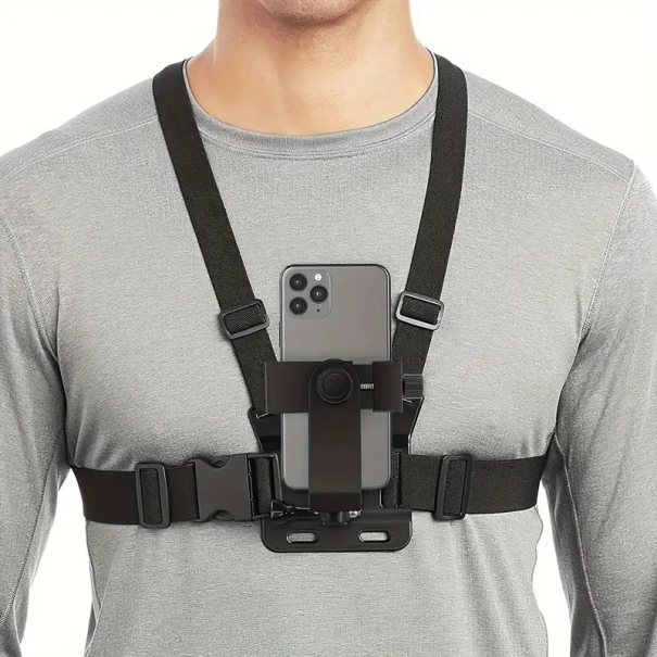 Brystrem med drejelig telefonholder 36 x 34 cm justerbar holder til GoPro Insta360 actionkameraer og mobiltelefoner 4-7 tommer sportsoptagelse 1