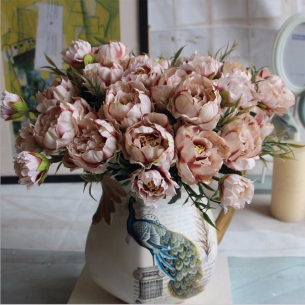 Buchet decorativ de bujori J853 roz deschis