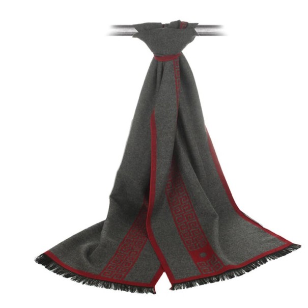 Bufanda de lujo para hombre con estampado J1435 gris y rojo