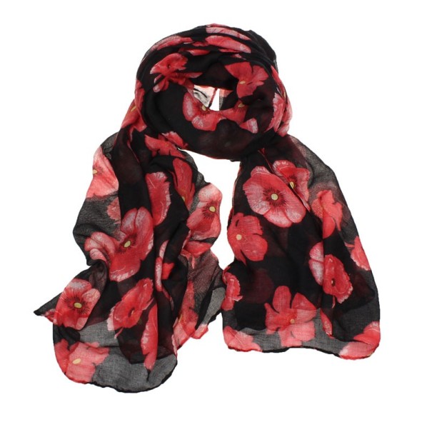 Bufanda de moda con estampado floral. negro