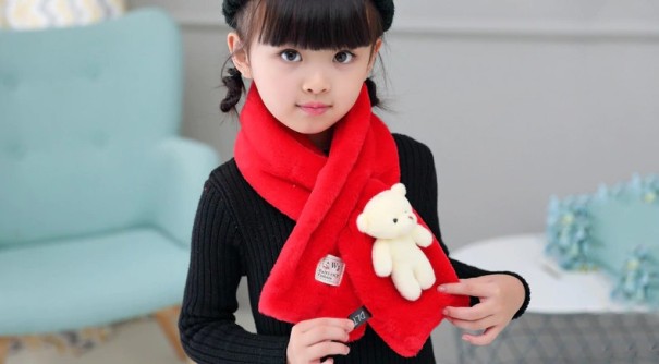 Bufanda infantil de invierno con osito de peluche J869 rojo
