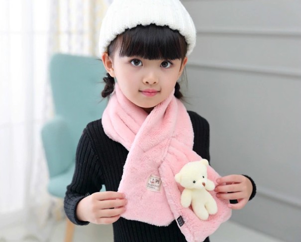 Bufanda infantil de invierno con osito de peluche J869 rosa