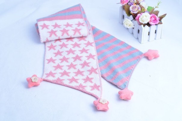 Bufanda infantil de rayas con estrellas J859 rosa