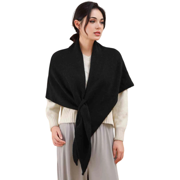 Bufanda triangular para mujer 120 x 55 cm Bufanda de poliéster con anilla para pasar el extremo Accesorio elegante y cálido para el uso en otoño e invierno negro