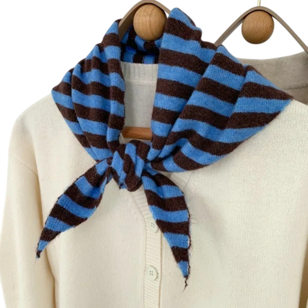 Bufanda triangular para mujer Bufanda a rayas cálida de poliéster, lana, acrílico, viscosa y nailon Accesorio de moda moderno para otoño e invierno azul