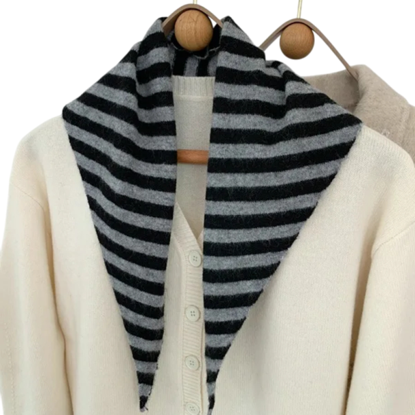 Bufanda triangular para mujer Bufanda a rayas cálida de poliéster, lana, acrílico, viscosa y nailon Accesorio de moda moderno para otoño e invierno gris