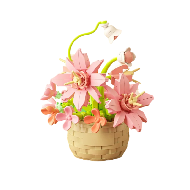 Building Set Flower Pot with Elegant Arrangement Decorative Model Made of Blocks Stylish Home Decoration for Home and Office pink