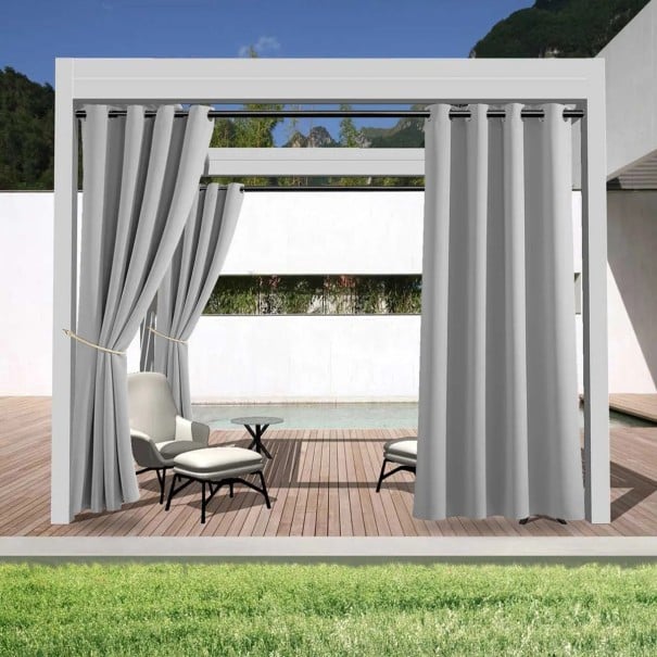 Buitenwaterdichte privacygordijn met oogjes bovenaan afmeting 91 x 213 cm voor veranda, pergola, tuinhuisje en terras als decoratie grijs