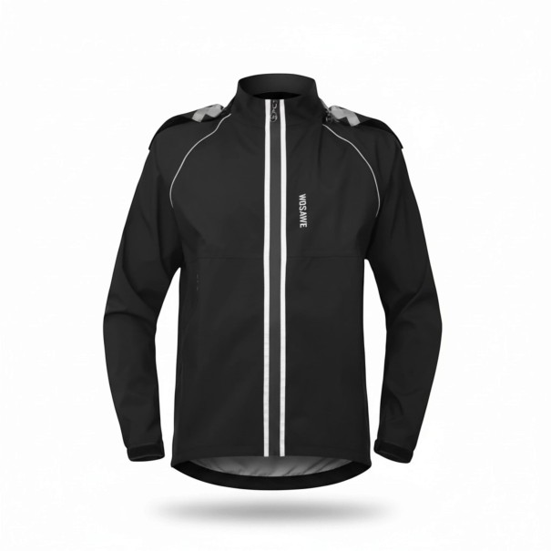 Bunda impermeável para motas com capuz Unisex Colarinho alto e punhos ajustáveis Material PU e TPU Preto com riscas brancas Bunda de chuva L