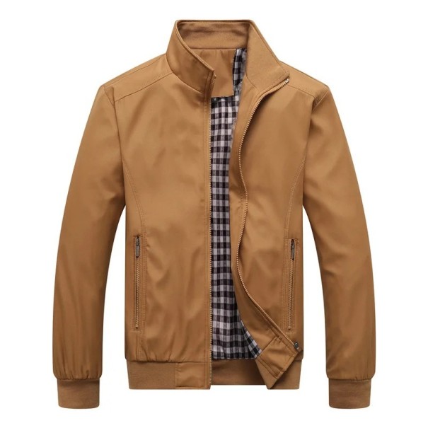 Bunda na zips s vysokým golierom Ľahká jesenná bunda s podšívkou Elegantná bunda na voľný čas Vetruodolná bunda do mesta i prírody khaki XS