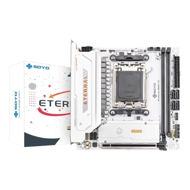 Bundkort 17 x 17 cm ITX med AM5 sokkel og B650 chipset til AMD Ryzen 7000 til 9000 med DDR5 Wi-Fi 6 og 2x M.2 NVMe PCIe 5.0 hvid 1