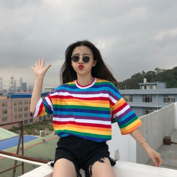 Bunt gestreiftes T-Shirt für Damen L 1