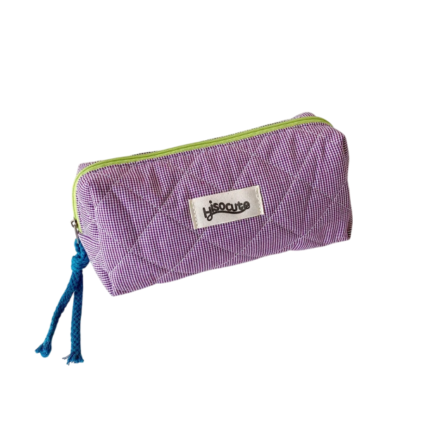Bunt kariertes Federmäppchen, große Kapazität, Schreibwarentasche für Mädchen, stilvolle Kosmetiktasche, Aufbewahrungstasche für Reisen und Schule lila