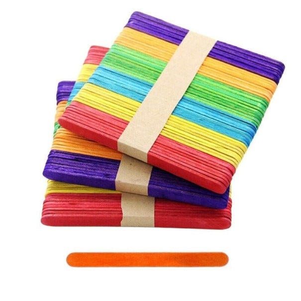 Bunte Dörfer für Eis am Stiel 50 Stück Flache Holzstäbchen mit abgerundeten Enden Bunte Mischung Farben Für die Zubereitung von hausgemachten Eis S