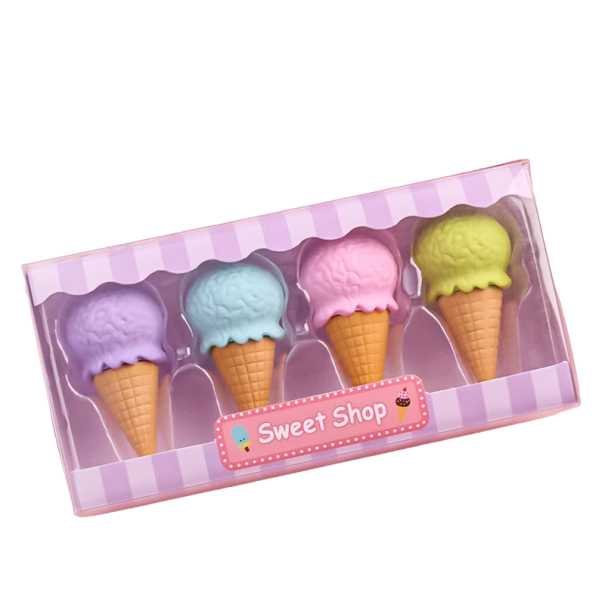 Bunte Eis-Radiergummis für Kinder, Radiergummi-Zubehör, Box-Radiergummi, Eis-Radiergummi, 4-teiliges Set, 4,5 x 2,3 cm 1