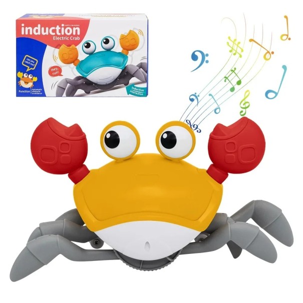 Bunte elektronische Fluchtkrabbe mit Bewegungssensor, batteriebetriebenes Spielzeug mit Musik und Licht für Kinder gelb