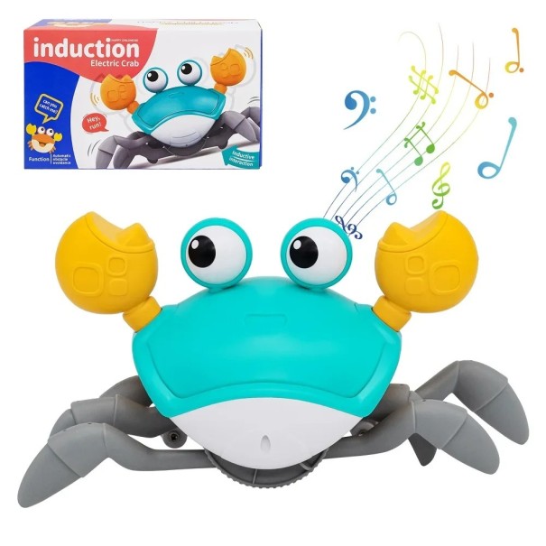 Bunte elektronische Fluchtkrabbe mit Bewegungssensor, batteriebetriebenes Spielzeug mit Musik und Licht für Kinder grün