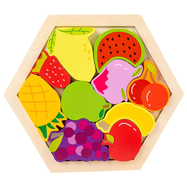 Bunte Holzpuzzle 18,5 x 16,5 cm 3D Puzzle mit Obst Für die kleinsten Kinder Entwicklung von Intelligenz Motorik Lernen durch Spielen 1