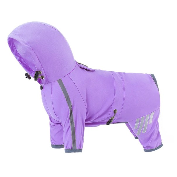 Bunte Hunderegenjacke mit Kapuze und reflektierenden Elementen Größe M Druckknopfverschluss Schutz vor Regen und Wind für kleine Hunde lila