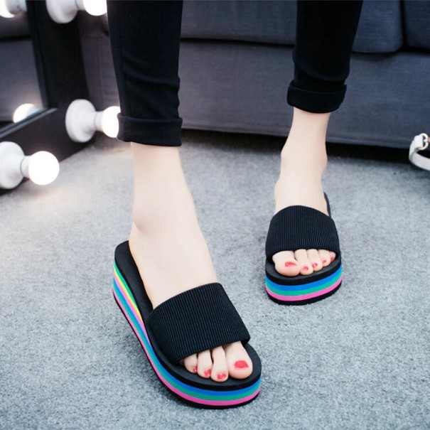 Bunte Plateau-Hausschuhe für Damen schwarz 40