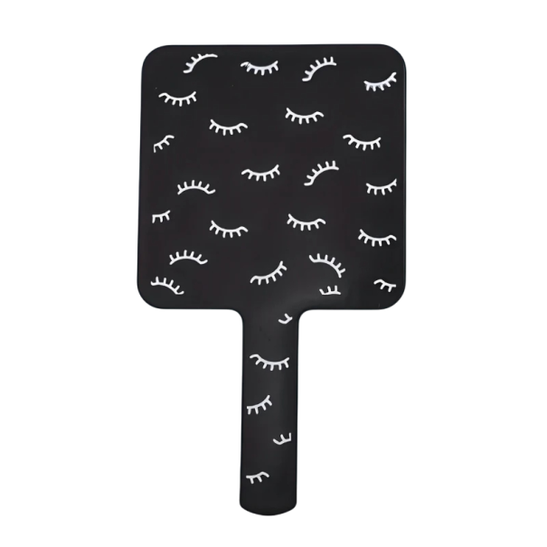 Bunter Handkosmetikspiegel mit quadratischer Oberfläche, hochauflösender Spiegel mit Kunststoffgriff, Make-up- und Wimpernwerkzeug schwarz